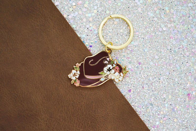 Floral Cowgirl Gold Enamel Keychain, Dark