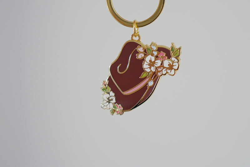 Floral Cowgirl Gold Enamel Keychain, Dark