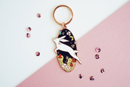 Storybook Rabbit Hard Enamel Rose Gold Keychain