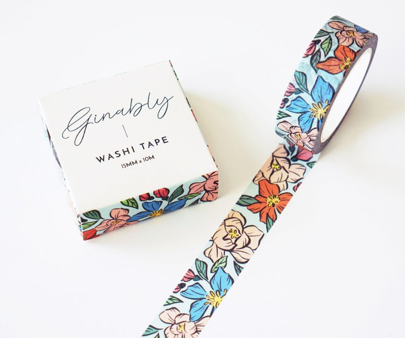 Blue Floral Illustration Washi Tape